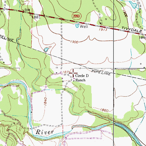 Topographic Map of Circle D Ranch, TX
