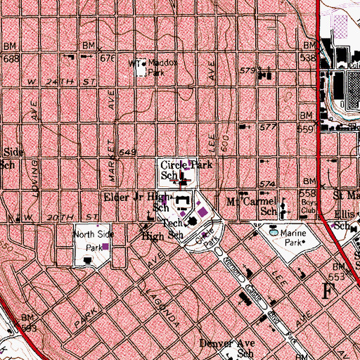 Topographic Map of Circle Park School, TX