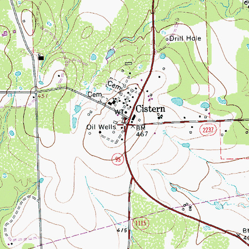 Topographic Map of Cistern, TX