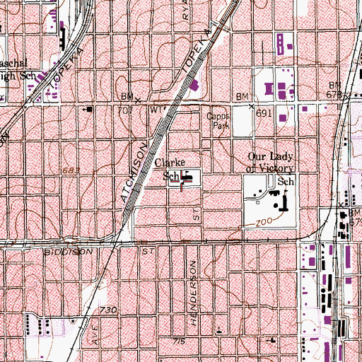 Topographic Map of Clarke School, TX