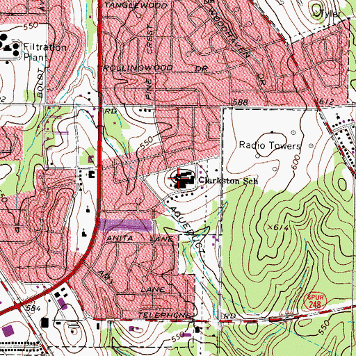 Topographic Map of Clarkston School, TX