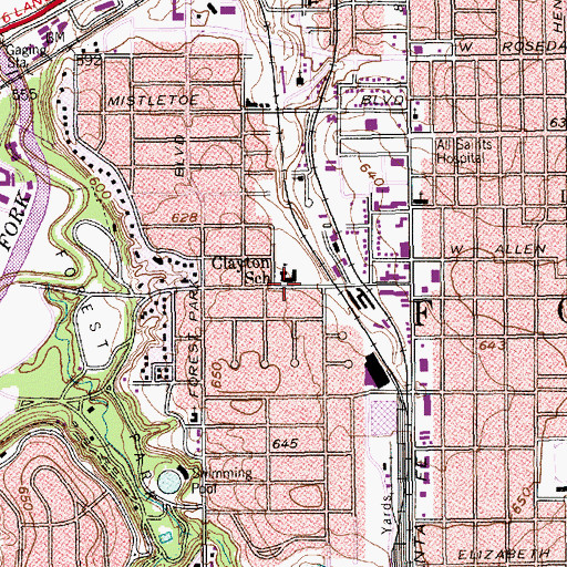 Topographic Map of Clayton School, TX