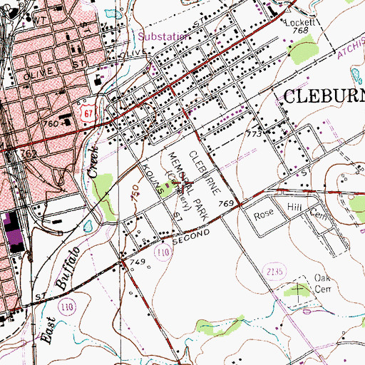 Topographic Map of Cleburne Memorial Park, TX