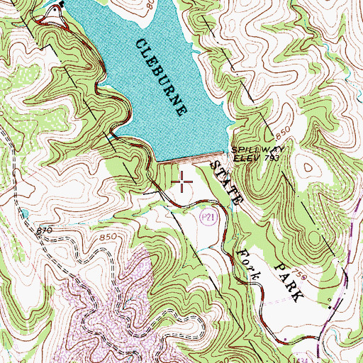 Topographic Map of Cleburne State Park, TX