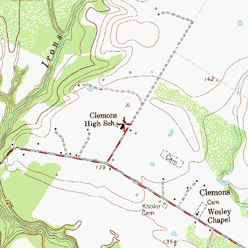 Topographic Map of Clemons High School, TX
