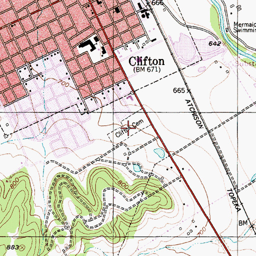 Topographic Map of Clifton Cemetery, TX