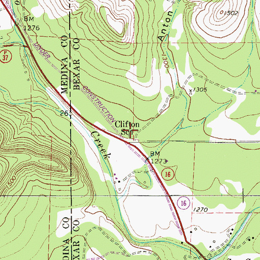 Topographic Map of Clifton School, TX