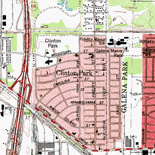 Topographic Map of Clinton Park, TX