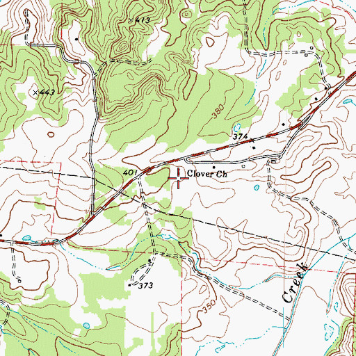 Topographic Map of Clover Church, TX