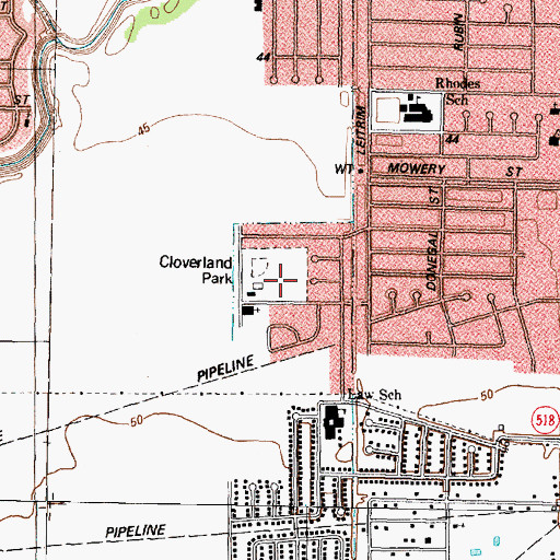 Topographic Map of Cloverland Park, TX