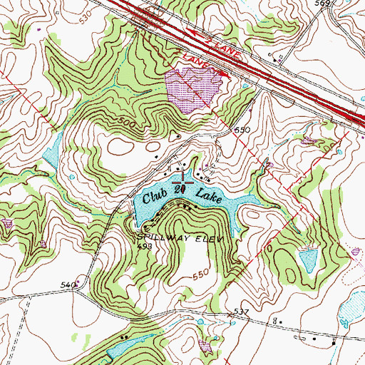 Topographic Map of Club Twenty Lake, TX