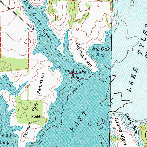Topographic Map of Club Lake Bay, TX
