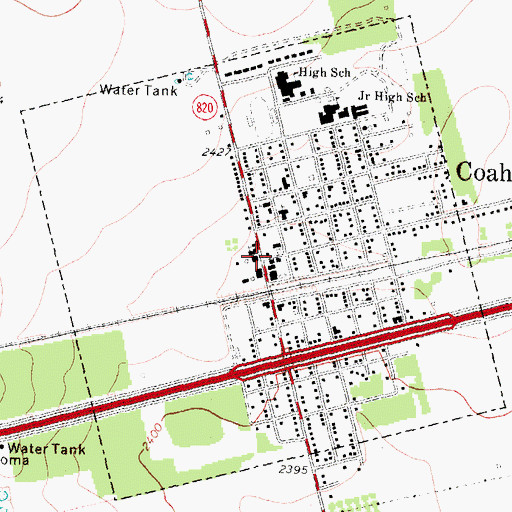 Topographic Map of Coahoma, TX