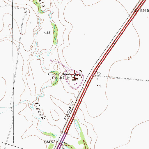 Topographic Map of Coastal Bend Youth City, TX