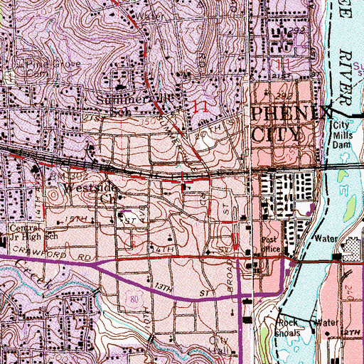 Topographic Map of Phenix City Elementary School, AL