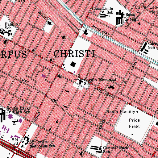 Topographic Map of Coggin Memorial School, TX