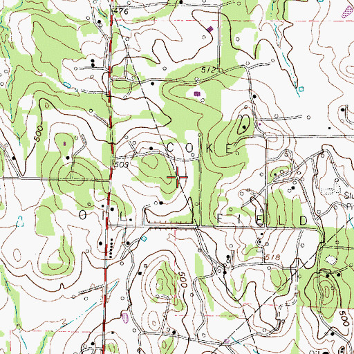 Topographic Map of Coke Oil Field, TX