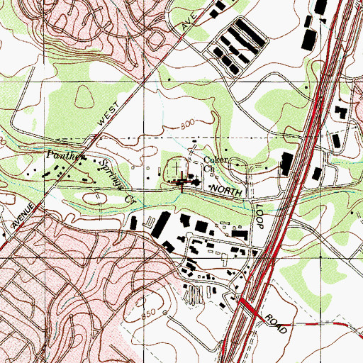 Topographic Map of Coker Church, TX