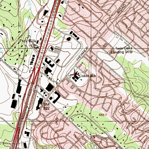 Topographic Map of Coker School, TX