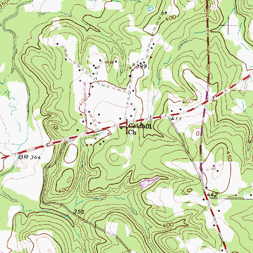 Topographic Map of Coldhill Church, TX