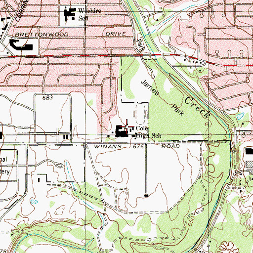 Topographic Map of Cole High School, TX