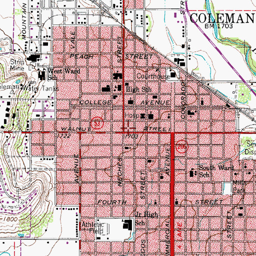 Topographic Map of Coleman, TX