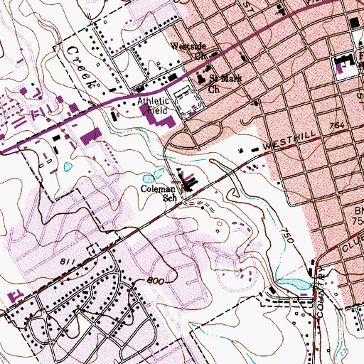 Topographic Map of Coleman School, TX