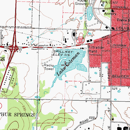 Topographic Map of Lake Coleman, TX