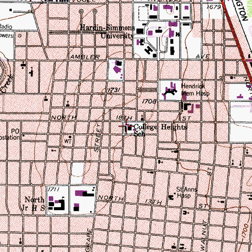 Topographic Map of College Heights School, TX