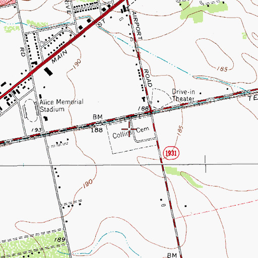 Topographic Map of Collins Cemetery, TX