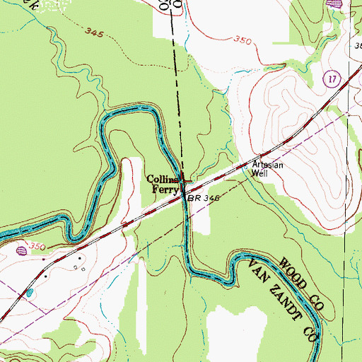 Topographic Map of Collins Ferry, TX