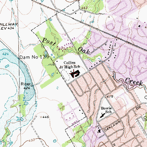 Topographic Map of Collins Junior High School, TX