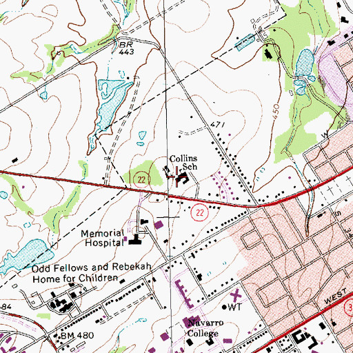 Topographic Map of Collins School, TX