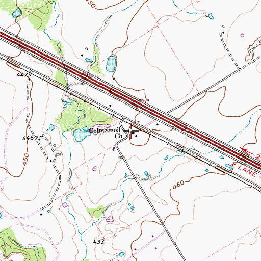 Topographic Map of Colmesneil Church, TX