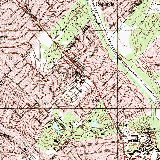 Topographic Map of Colonial Hills Church, TX