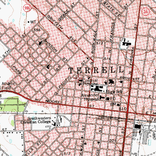 Topographic Map of Colonial Hospital, TX