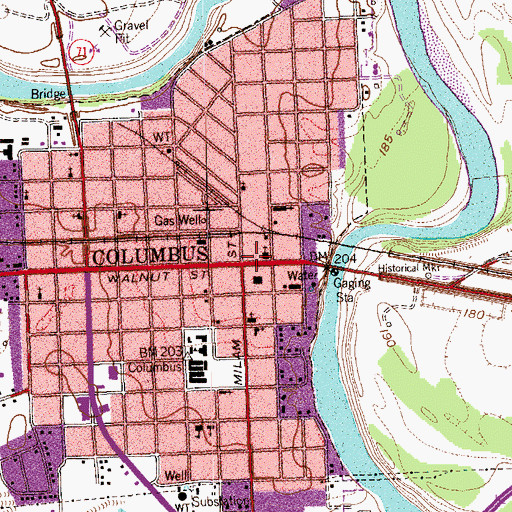 Topographic Map of Columbus, TX