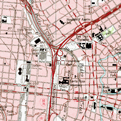 Topographic Map of Columbus Park, TX