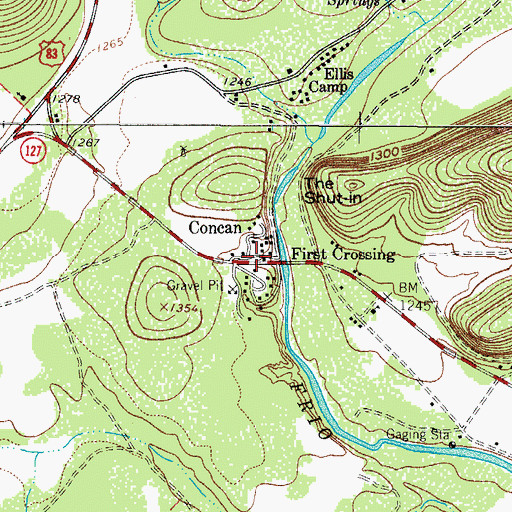 Topographic Map of Concan, TX