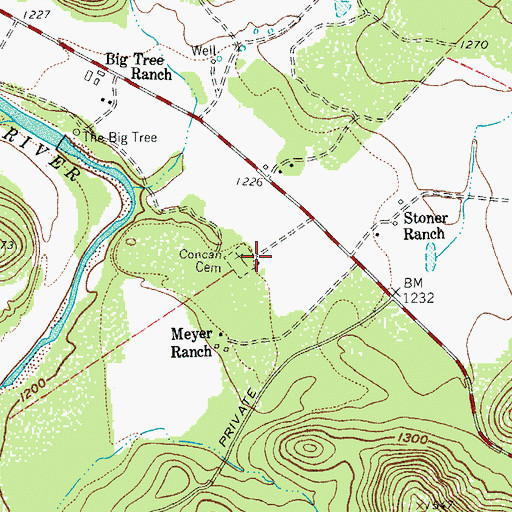 Topographic Map of Concan Cemetery, TX