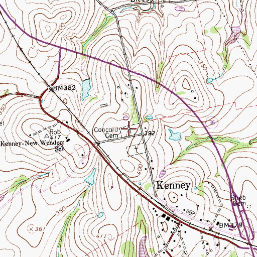 Topographic Map of Concord Cemetery, TX