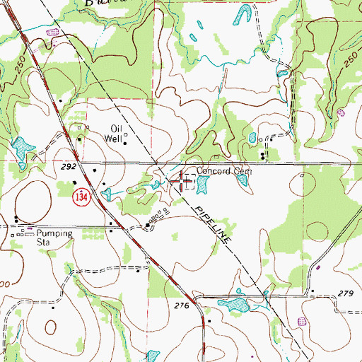 Topographic Map of Concord Cemetery, TX