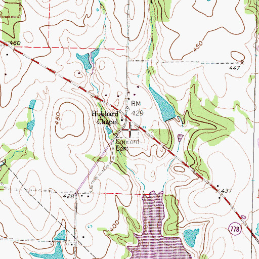 Topographic Map of Concord Cemetery, TX