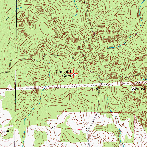 Topographic Map of Concord Cemetery, TX