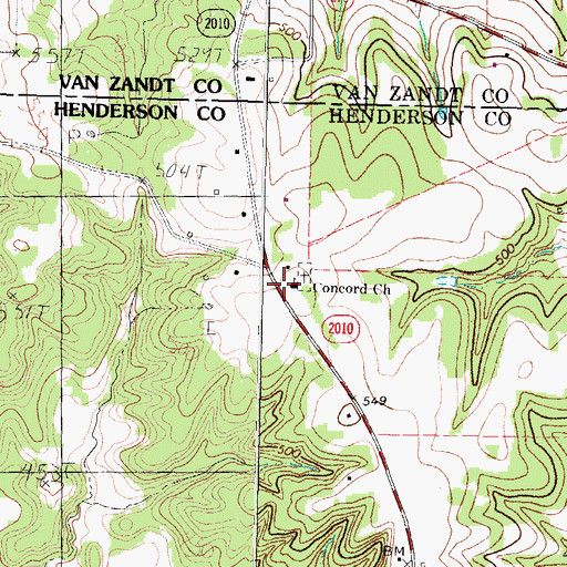 Topographic Map of Concord Church, TX