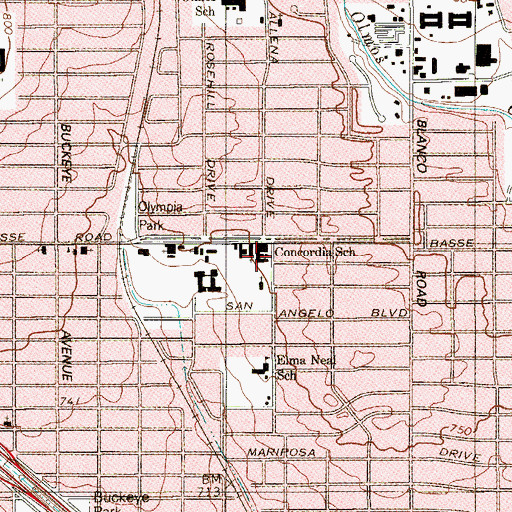Topographic Map of Concordia School, TX