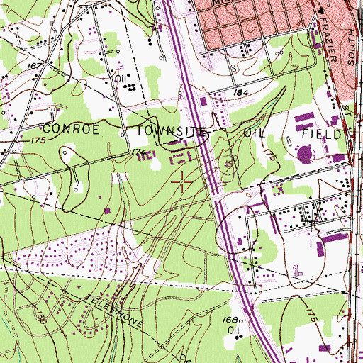 Topographic Map of Conroe Townsite Oil Field, TX