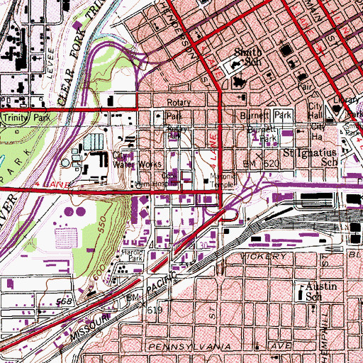 Topographic Map of Cook Memorial Hospital, TX