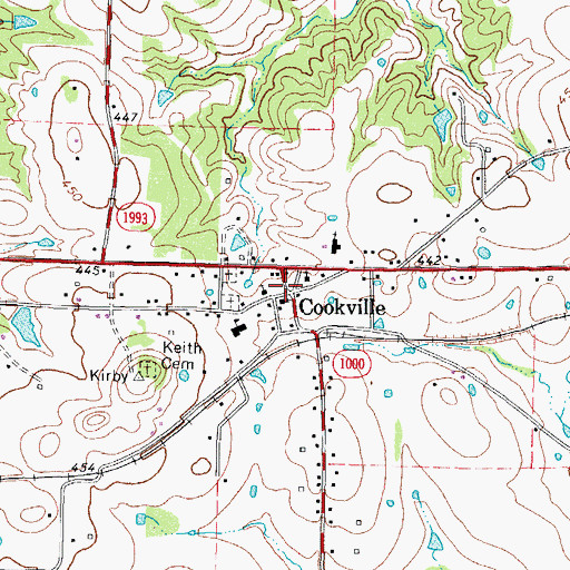 Topographic Map of Cookville, TX