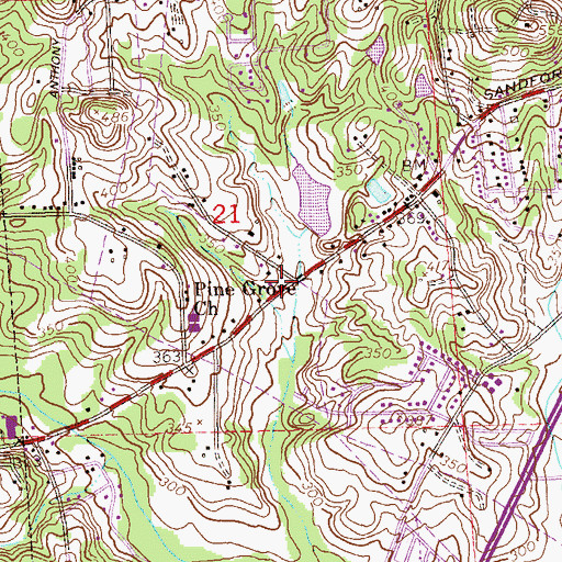 Topographic Map of Sanford Assembly of God Church, AL